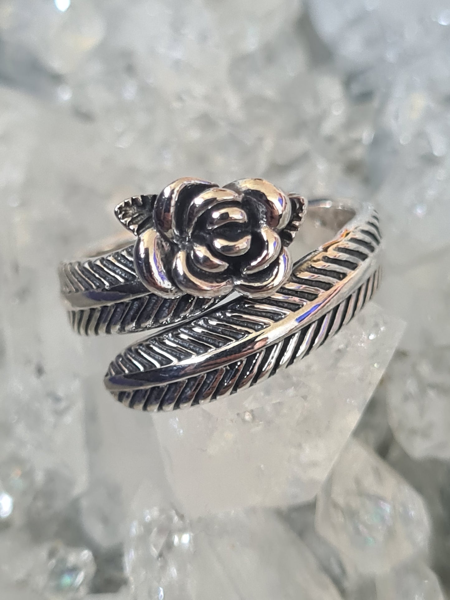 Rose and Feather Ring | Sterling Silver | Size O, P, Q & T