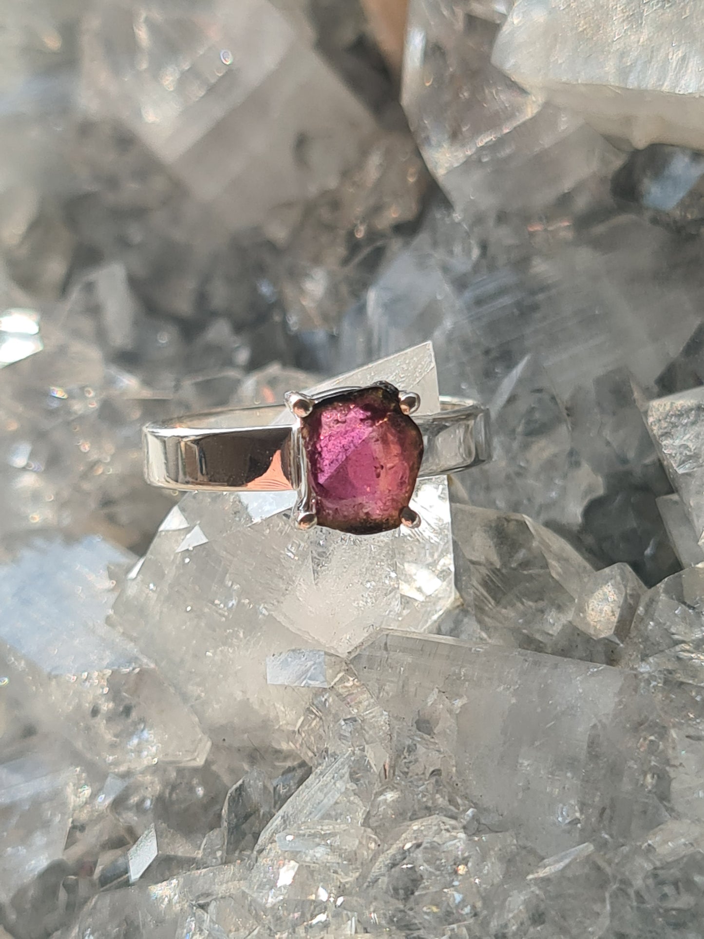 Watermelon Tourmaline Ring Size N, O, P & Q | Sterling Silver