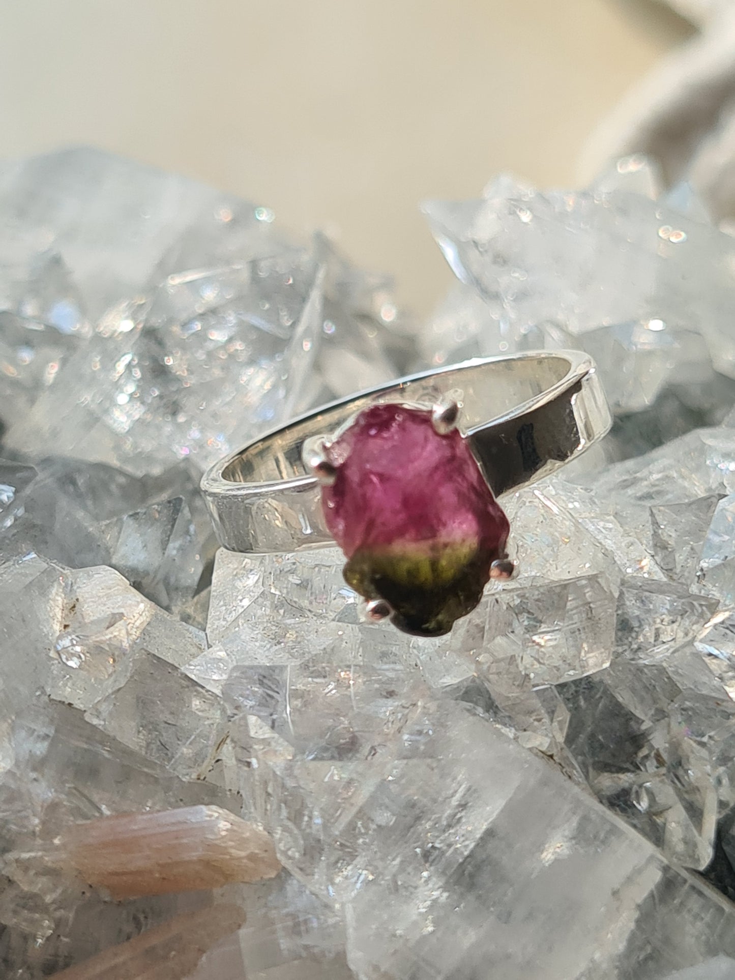 Watermelon Tourmaline Ring Size N, O, P & Q | Sterling Silver