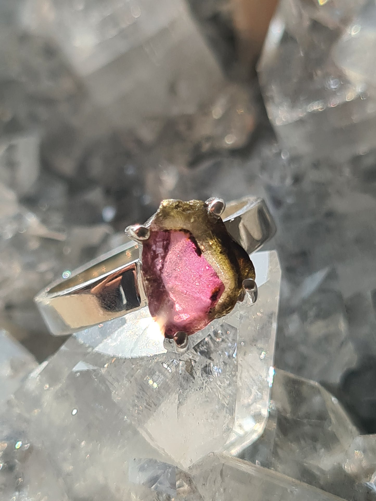 Watermelon Tourmaline Ring Size N, O, P & Q | Sterling Silver