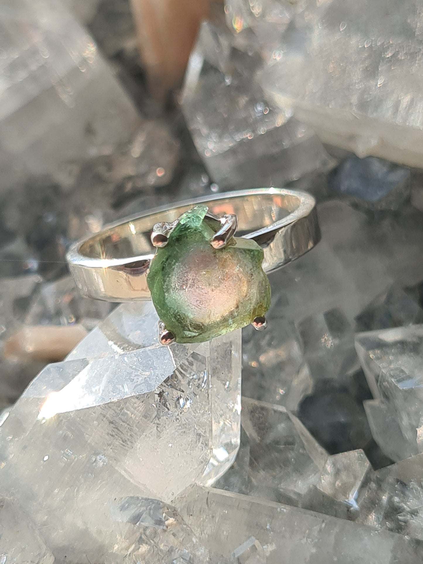 Watermelon Tourmaline Ring Size N, O, P & Q | Sterling Silver