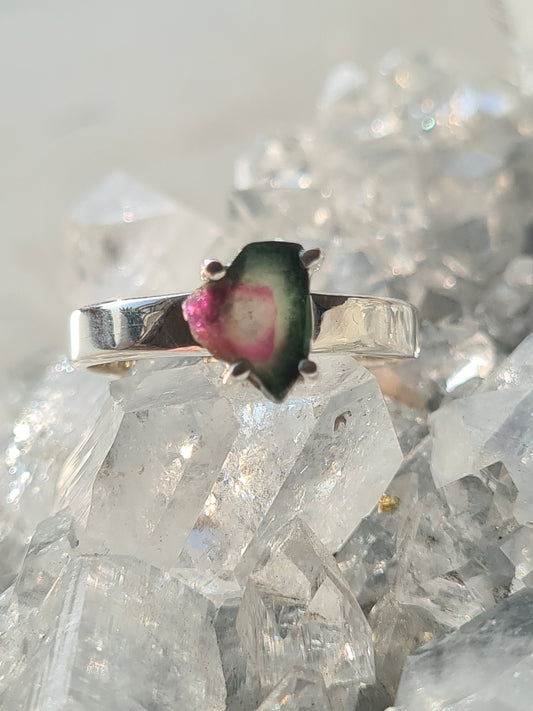 Watermelon Tourmaline Ring Size N, O, P & Q | Sterling Silver