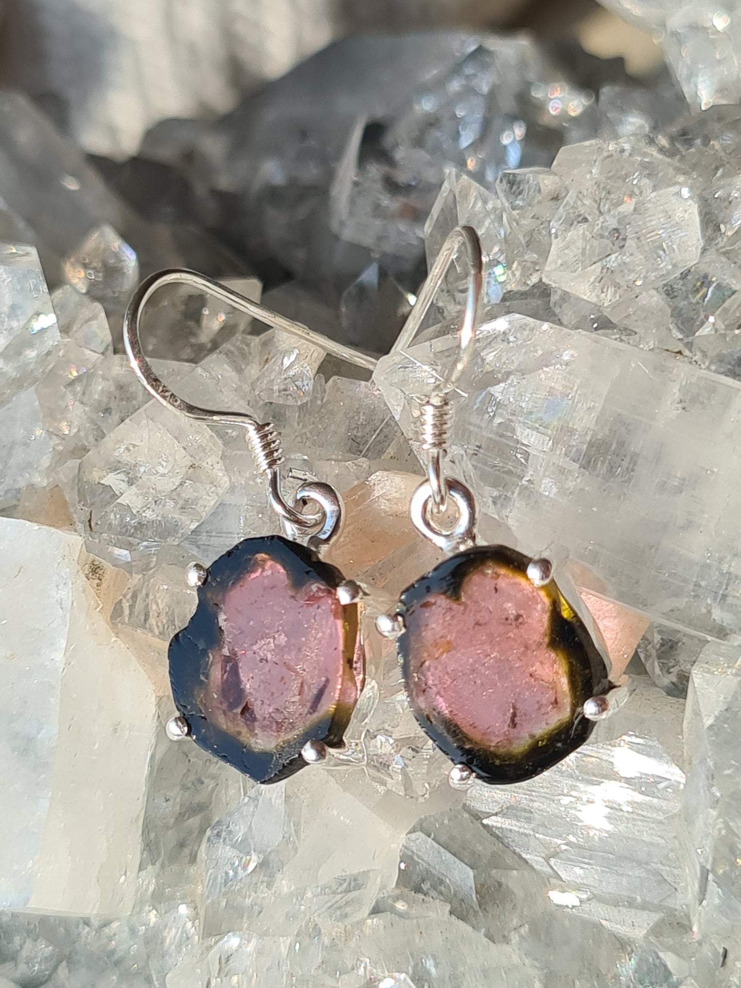 Watermelon Tourmaline Earrings | Sterling Silver