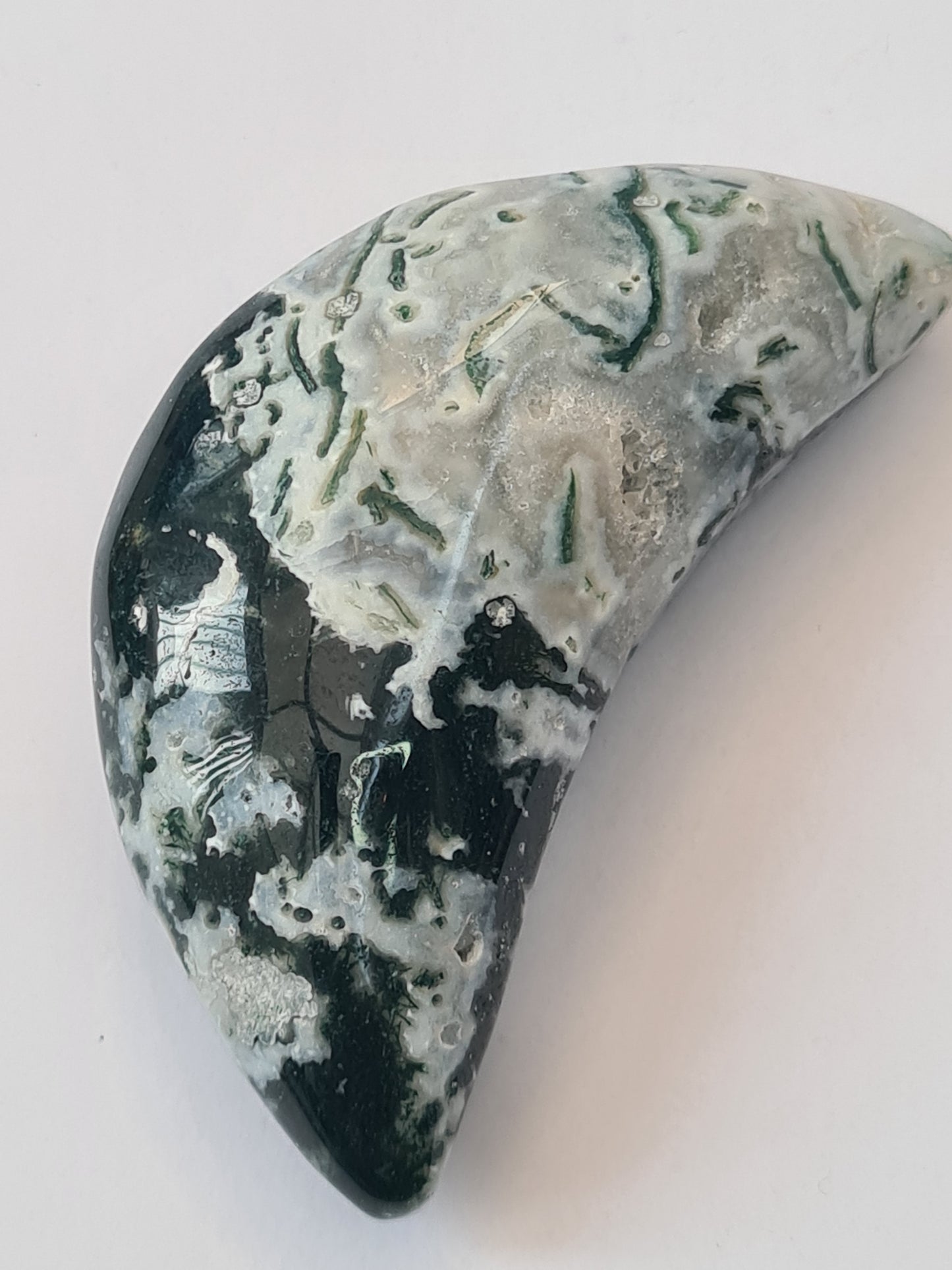 Moss Agate Moon Carving | Brazil
