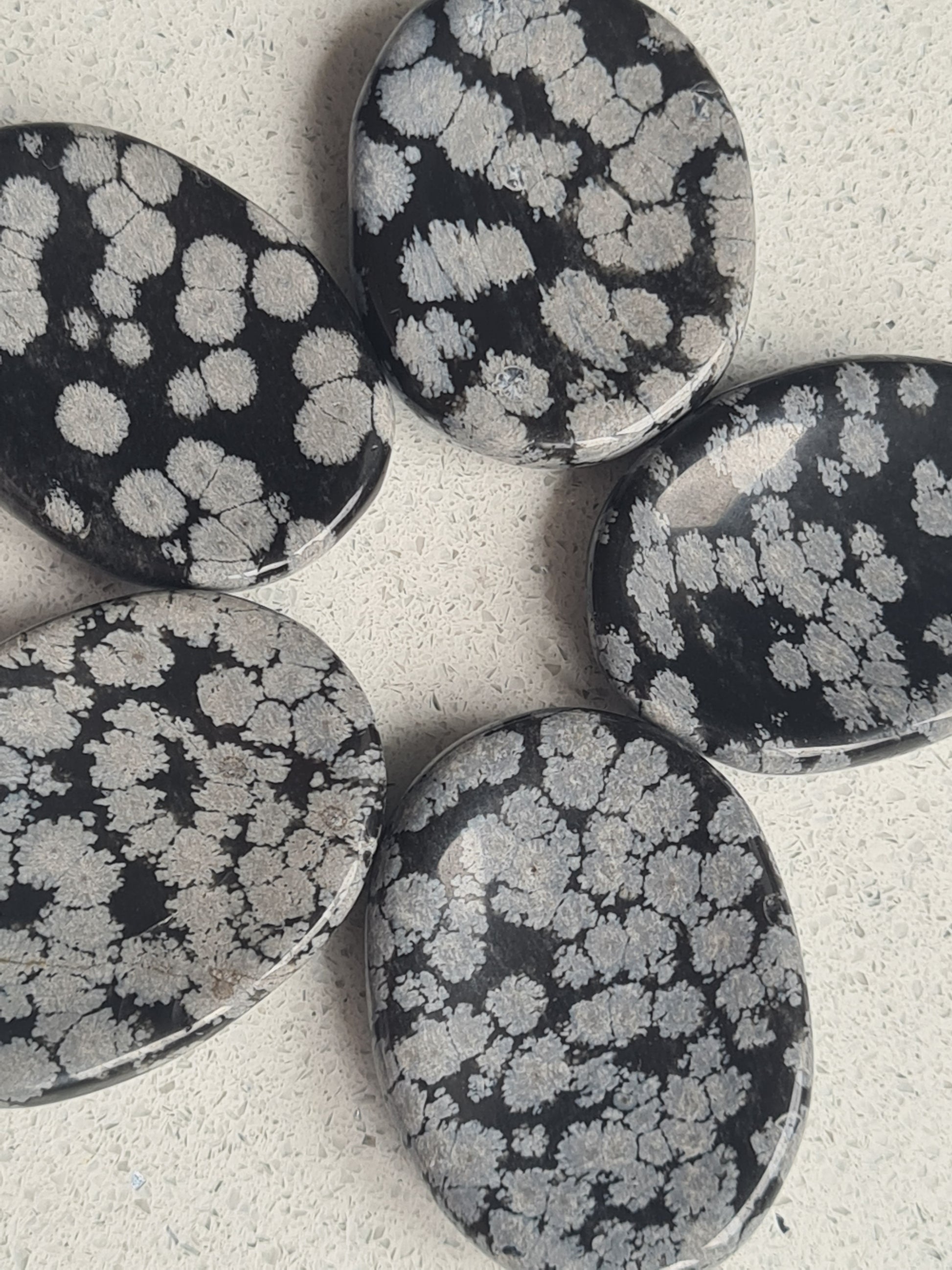 Five Snowflake Obsidian Worry Stones