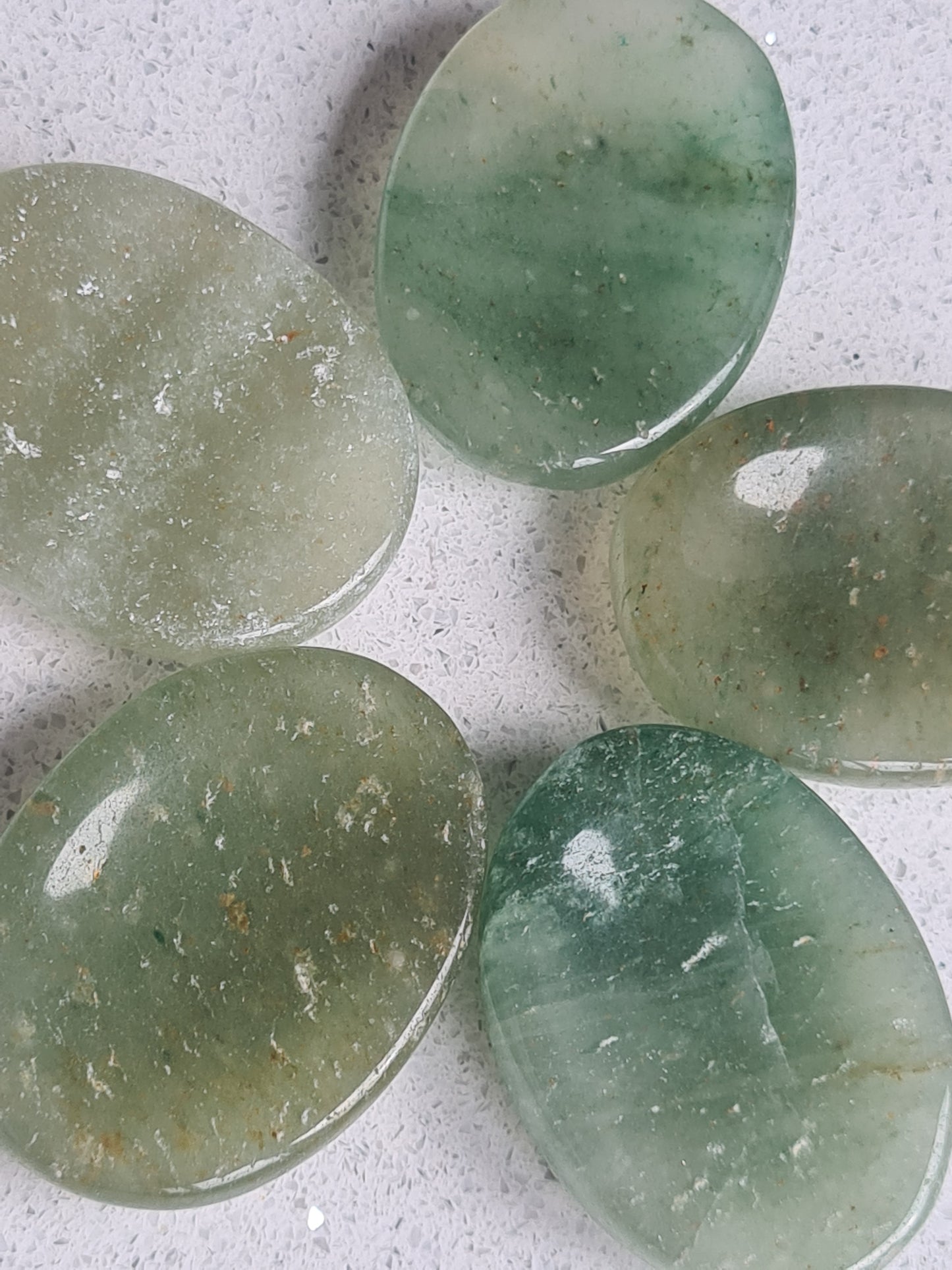 Five Green Aventurine Crystal Worrystones