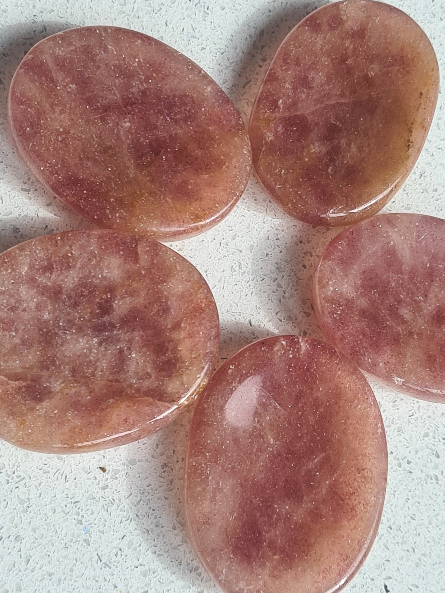 Five Guava Quartz (Red Aventurine) Crystal Worrystones