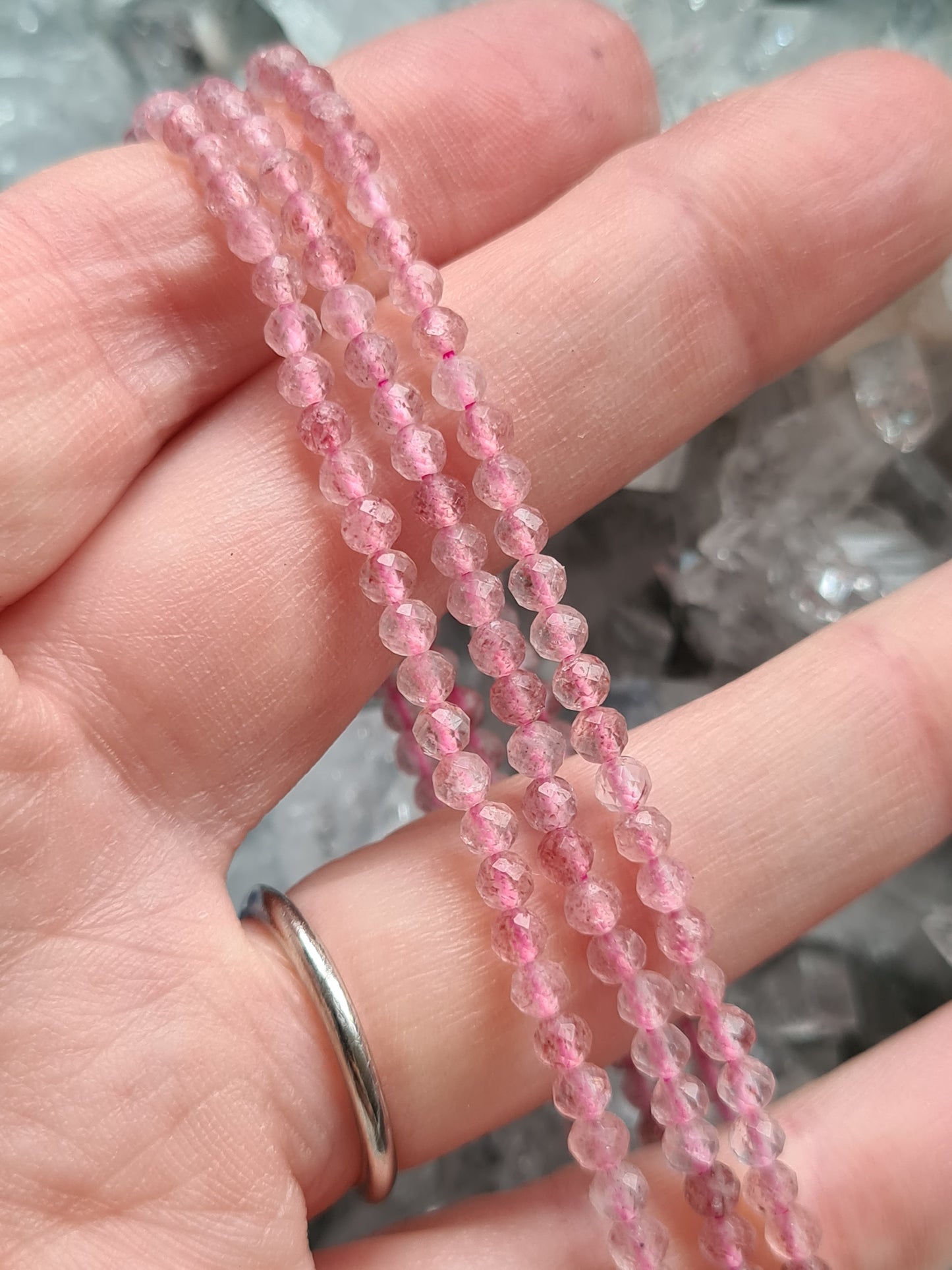 Strawberry Quartz Bracelet | 3mm Faceted Bead