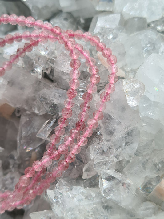 Strawberry Quartz Bracelet | 3mm Faceted Bead