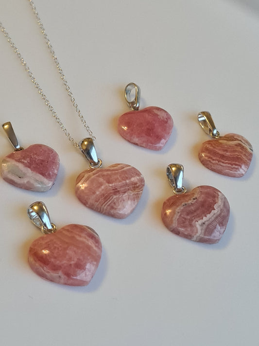 Vivid Pink, Dreamy Heart Shaped Rhodochrosite Pendants with Sterling Silver Bails, 2 sizes available