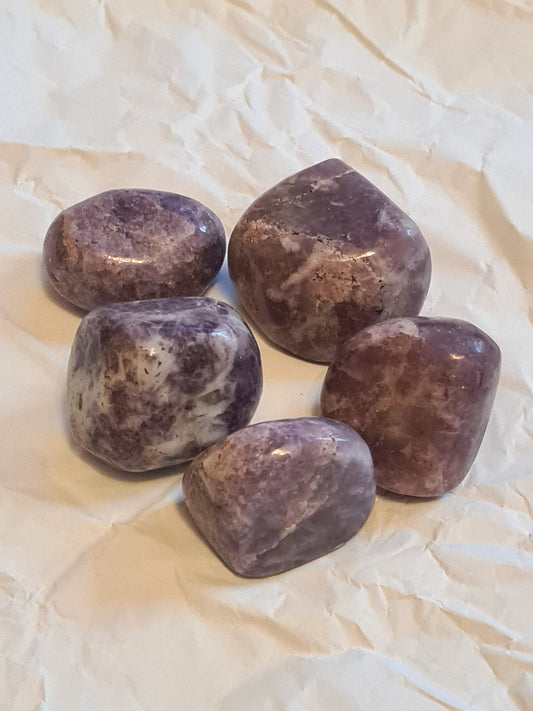 Large Indian Lepidolite Tumbles in Violet, Mauve and White Colour