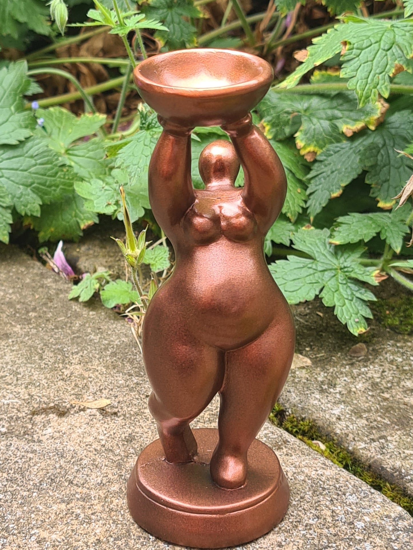 Bronze Standing Goddess Sphere Stand, beautiful and Curvy Gaia Style Stand