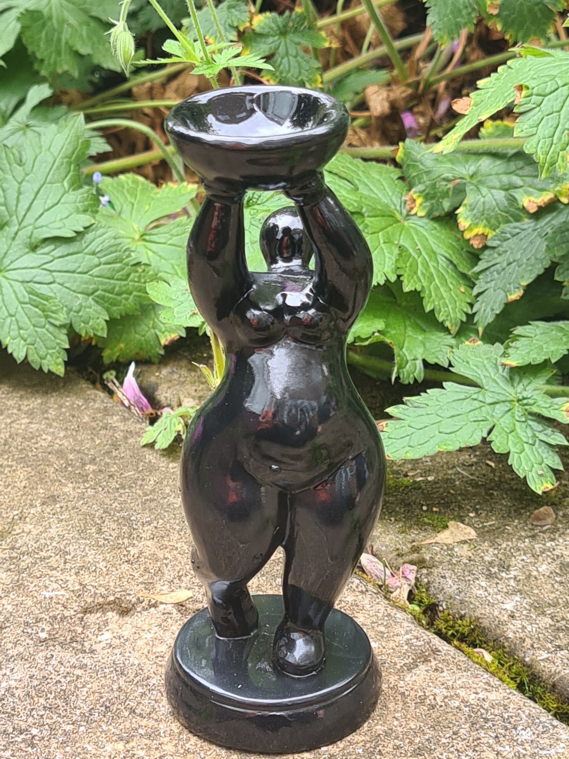 Patent Black Standing Goddess Sphere Stand