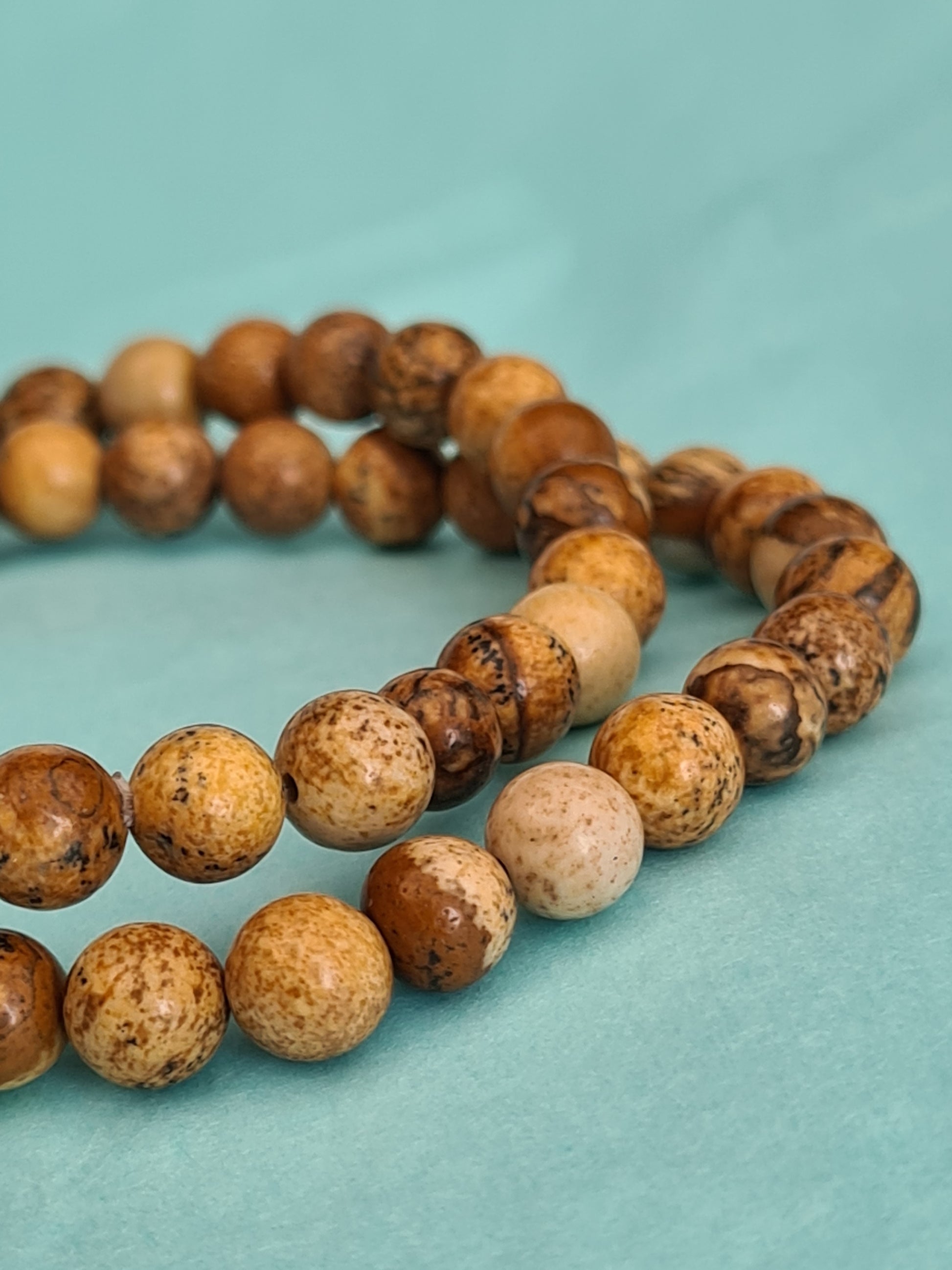 Two Brown and Yellow Picture Jasper 6mm Beaded Bracelet