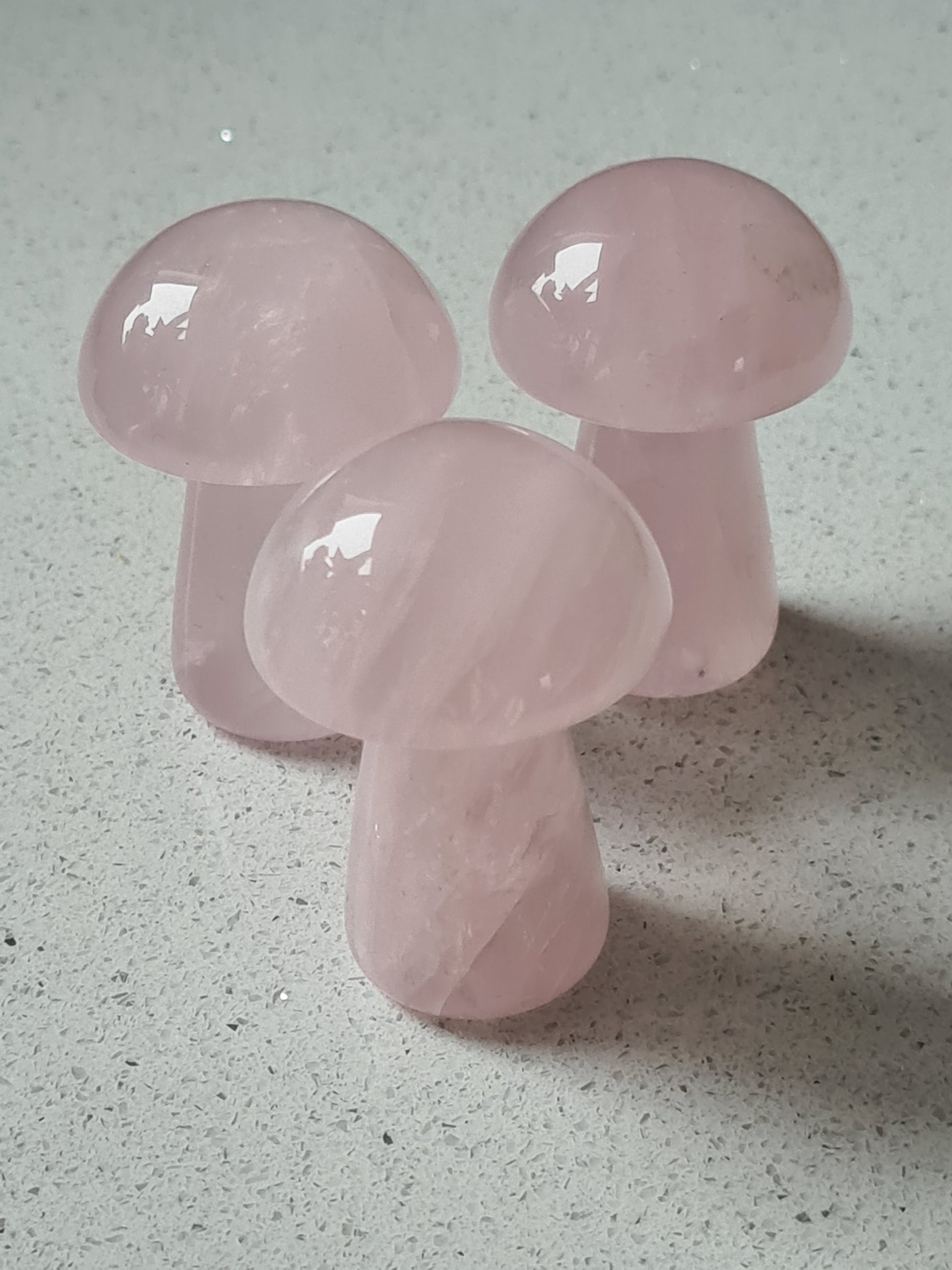 Three Shinkng Rose Quartz Pink Mushroom Carvings