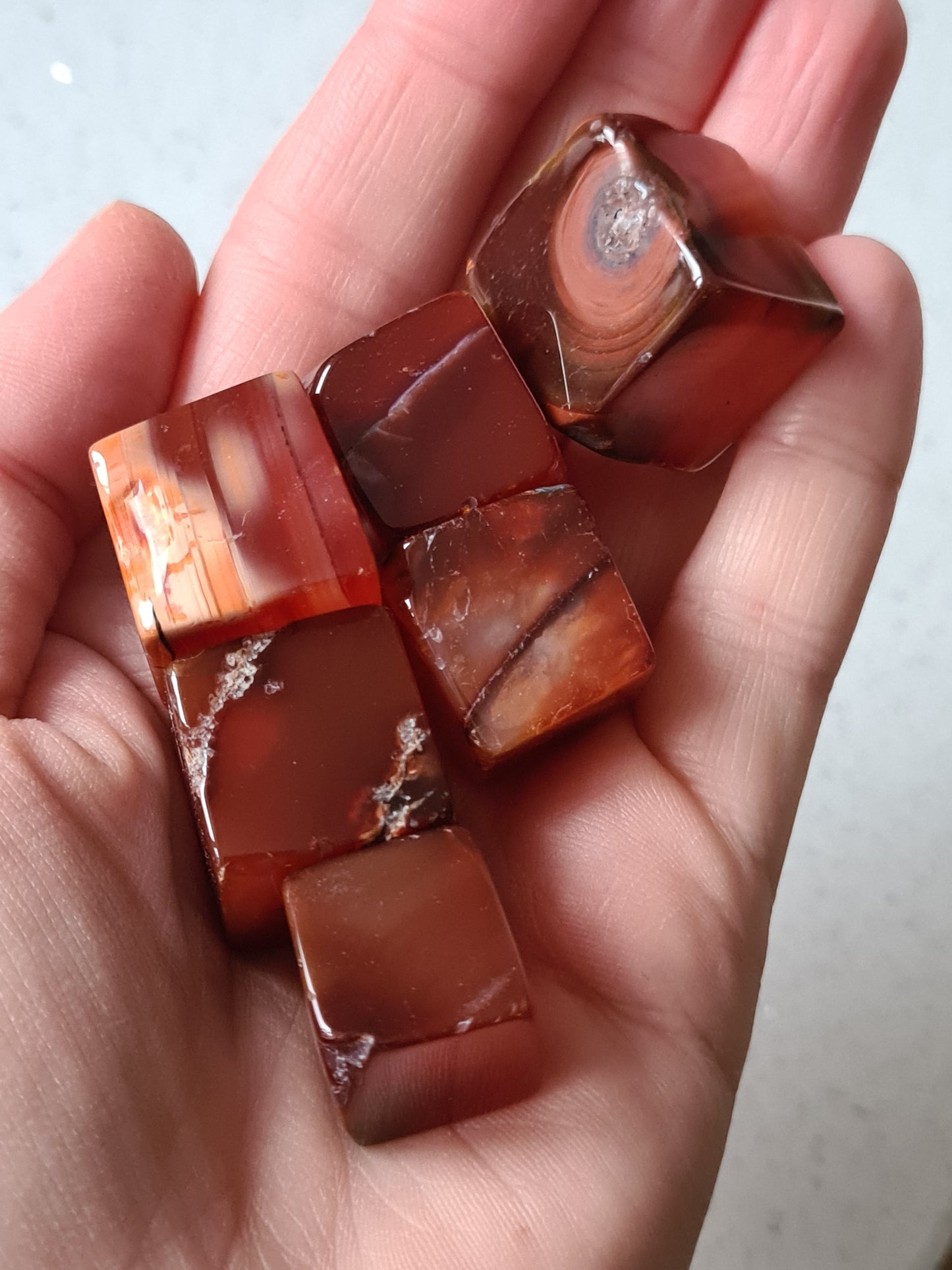 Rich, dark Amber coloured banded Carnelian Cubes