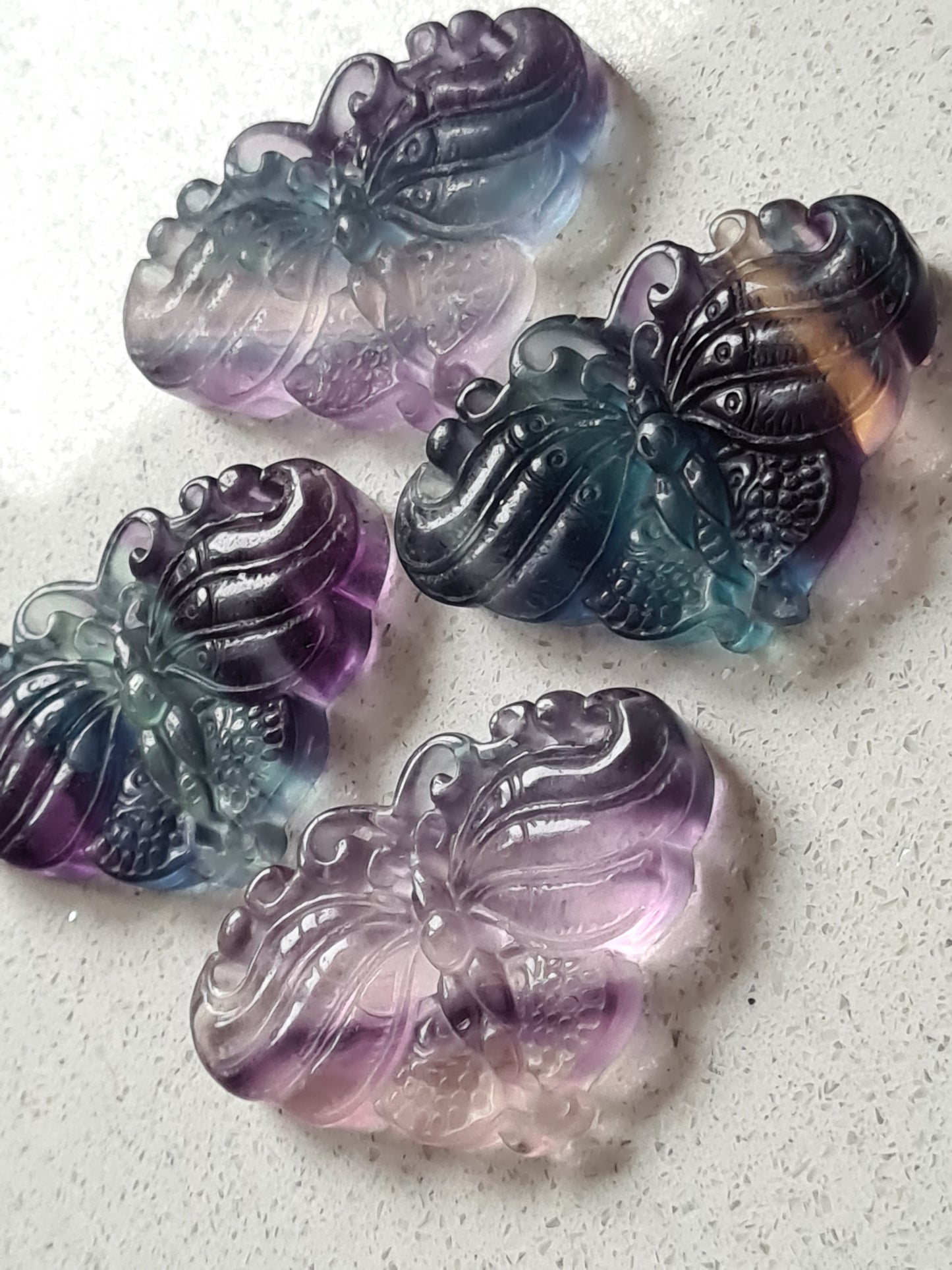 Rainbow Fluorite Butterfly Carving