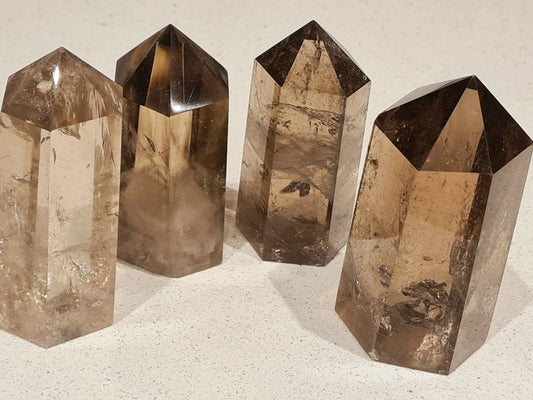 Four Cognac Brown Smoky Quartz Towers in Medium Size from Brazil