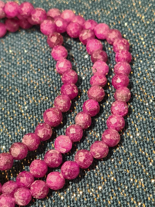 Three Vivid Pink Ruby 4mm Faceted bead bracelets
