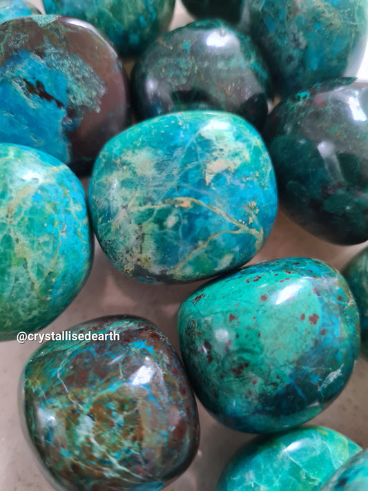 Vivid Blue/Green Chrysocolla Rounded Tumblestones from Peru. Two sizes available. 