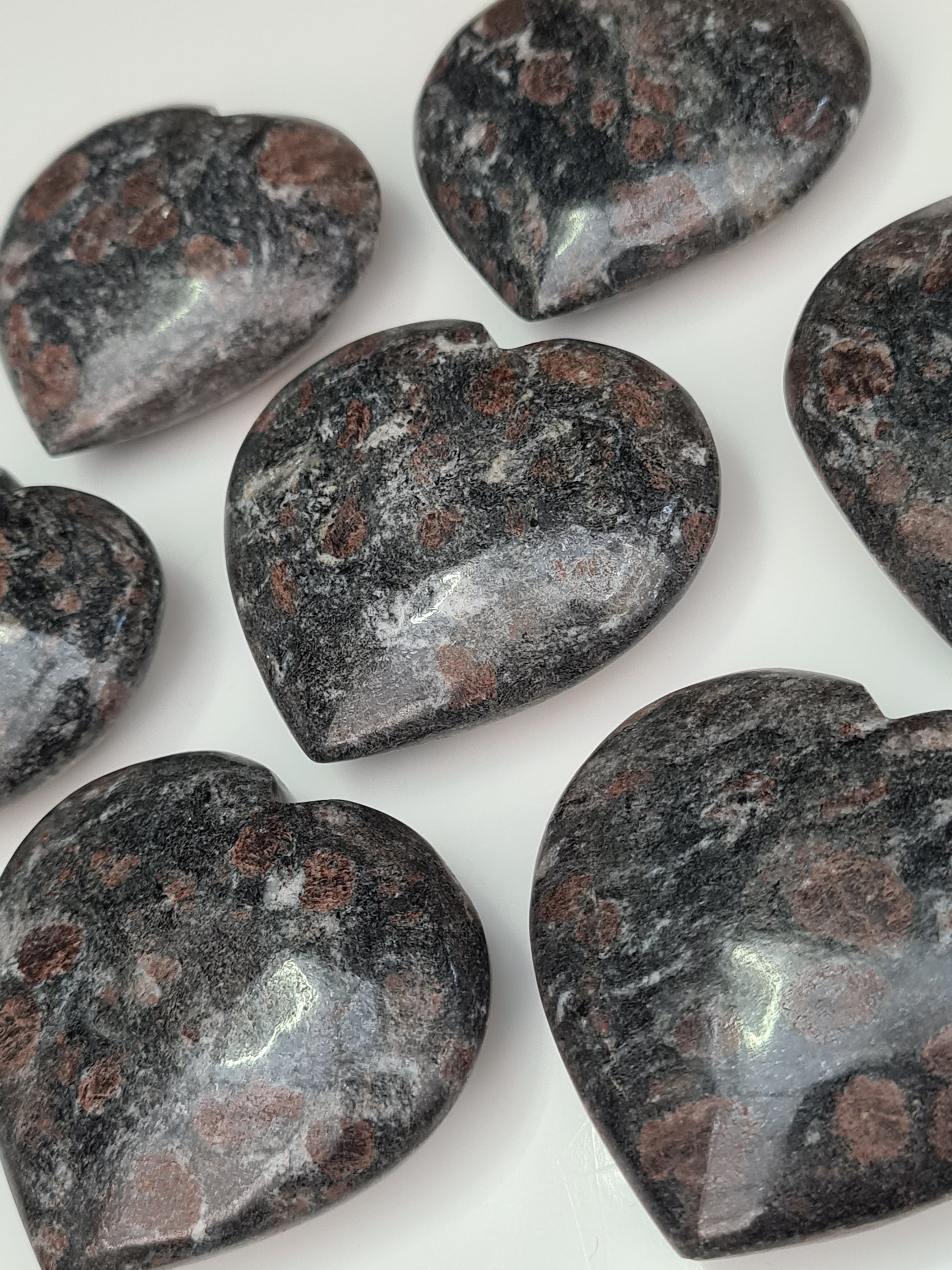 Natural Garnet in Black Schist Polished Hearts from India