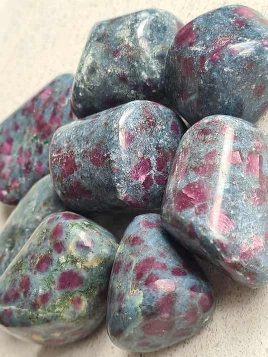 Deep Pinkish Ruby in Blue Kyanite Tumble Stone
