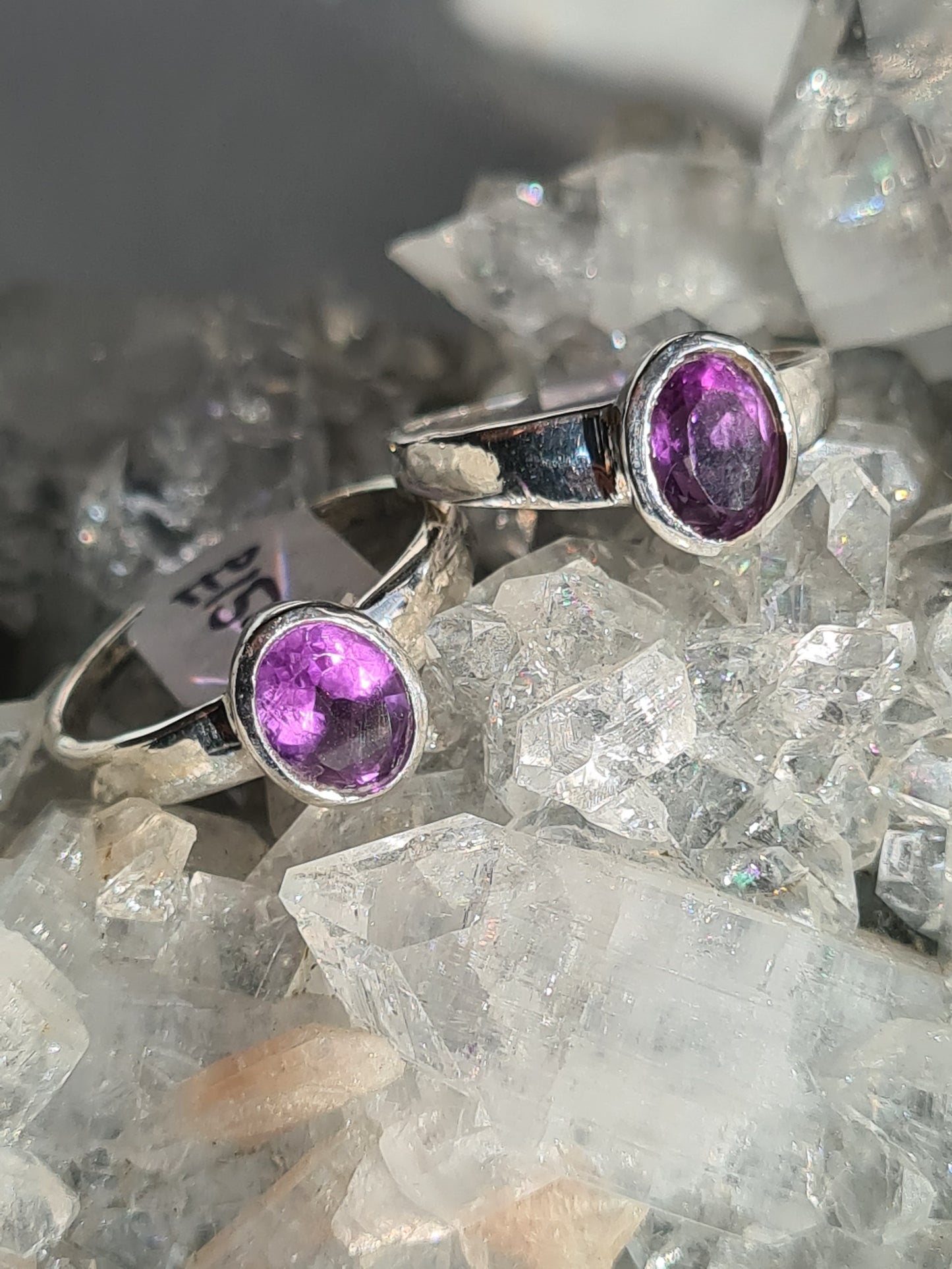 Two Oval Faceted Amethyst Single Stone Rings in Sterling Silver