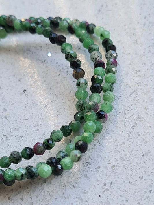 Ruby Zoisite Bracelet | 3mm Faceted Bead