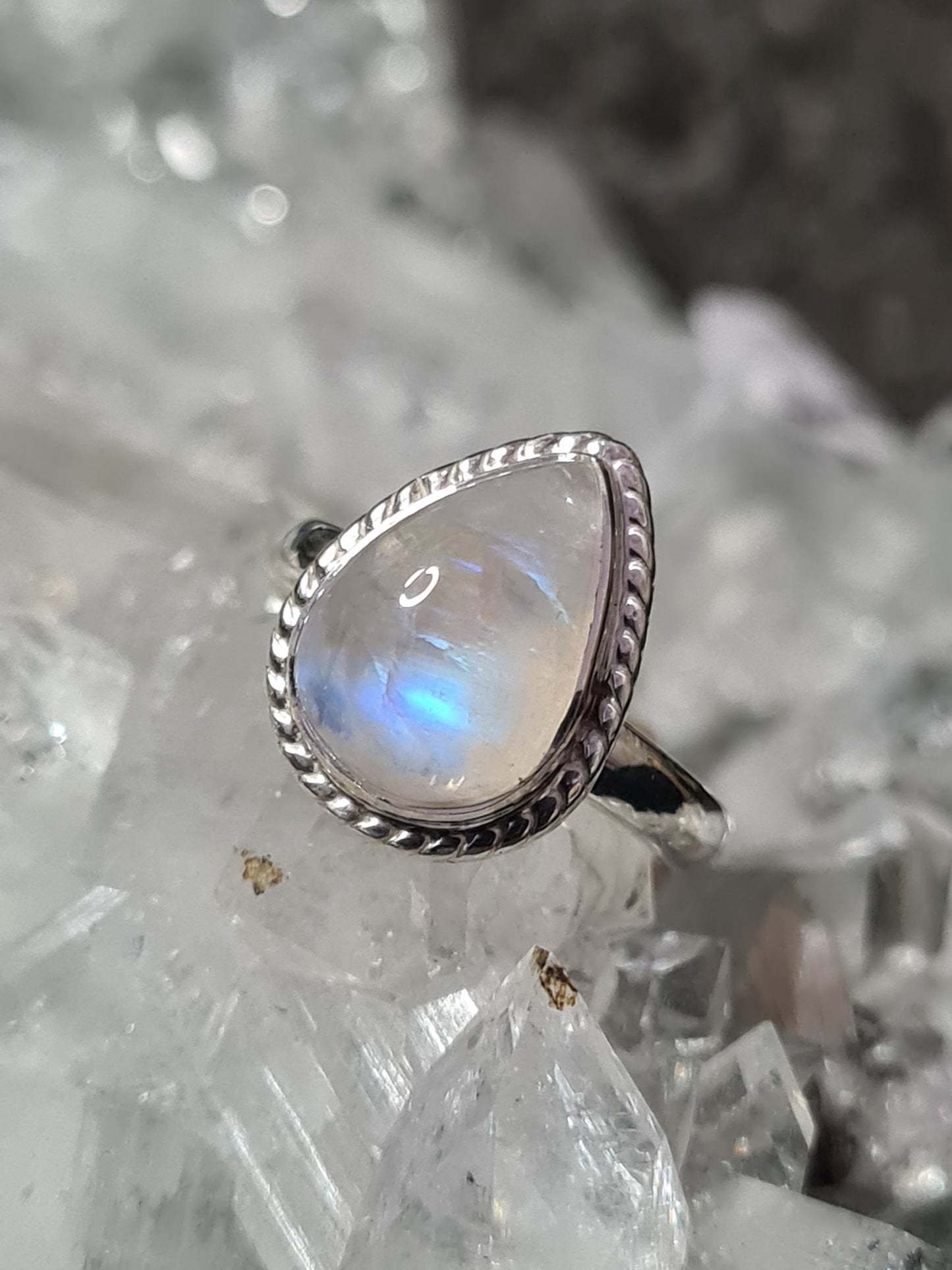 Rainbow Moonstone Ring Size L | Sterling Silver