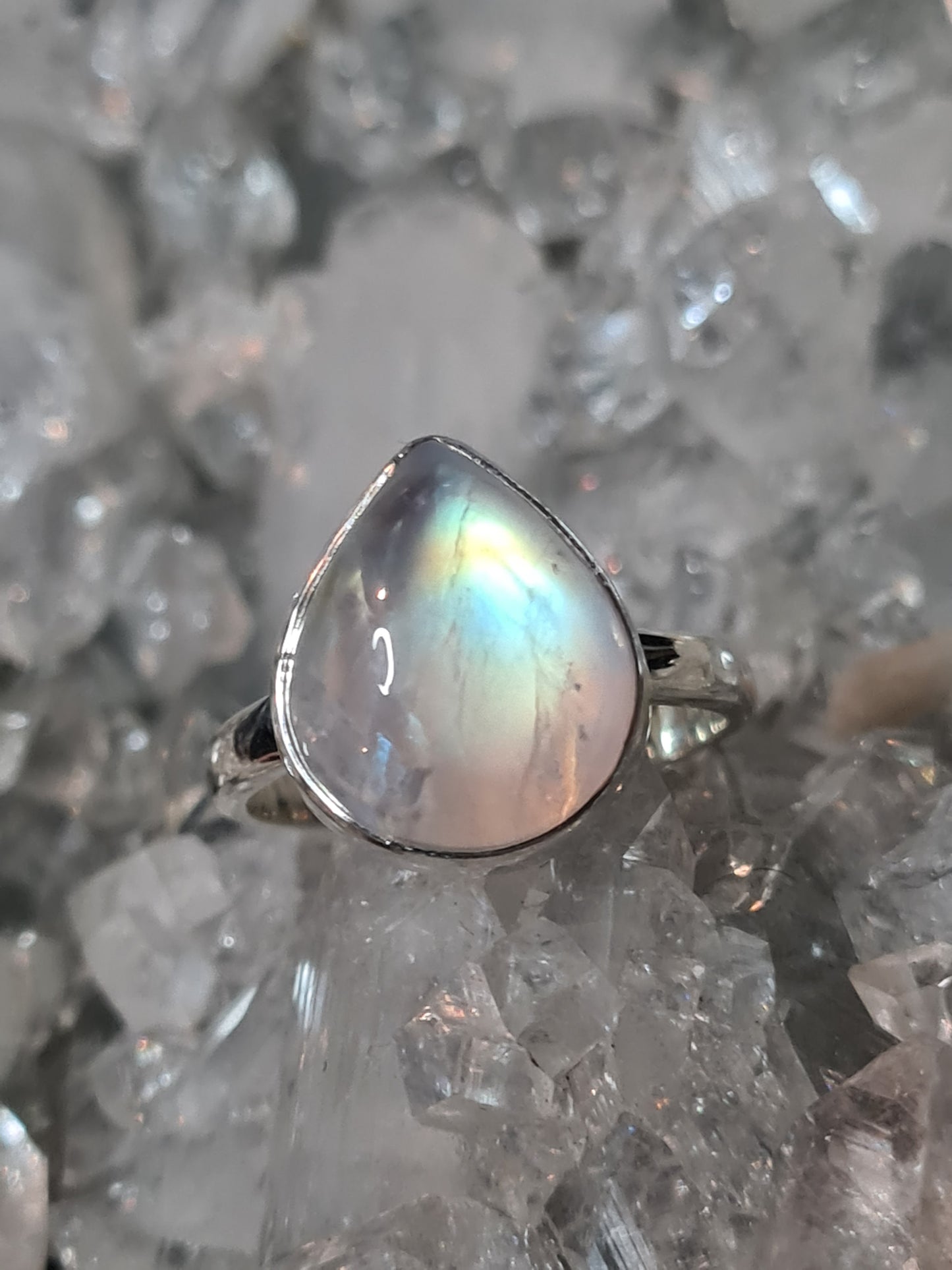 Rainbow Moonstone Ring Size P | Sterling Silver