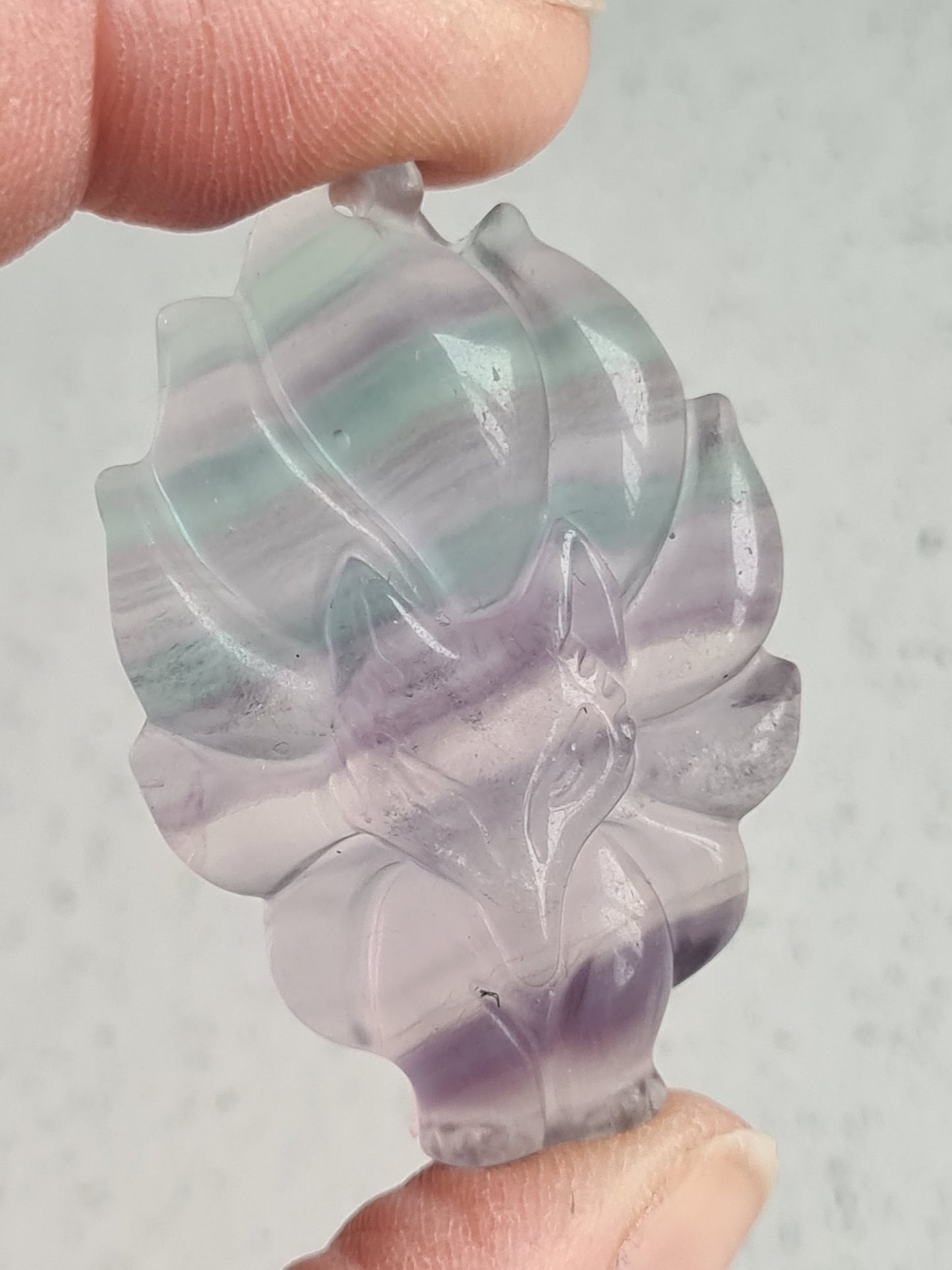 Rainbow Fluorite Nine Tail Fox Carving