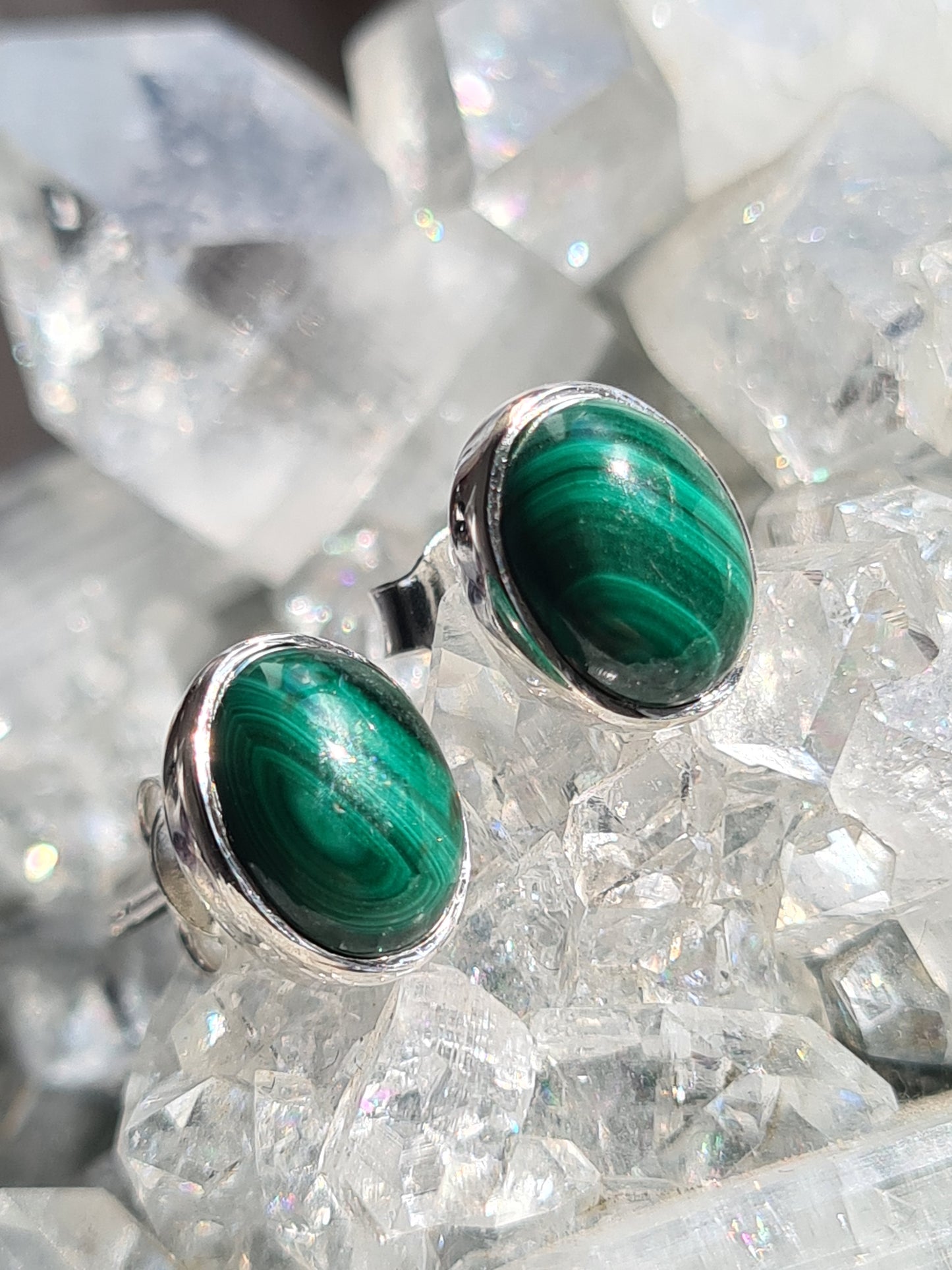 Malachite Stud Earrings | Sterling Silver