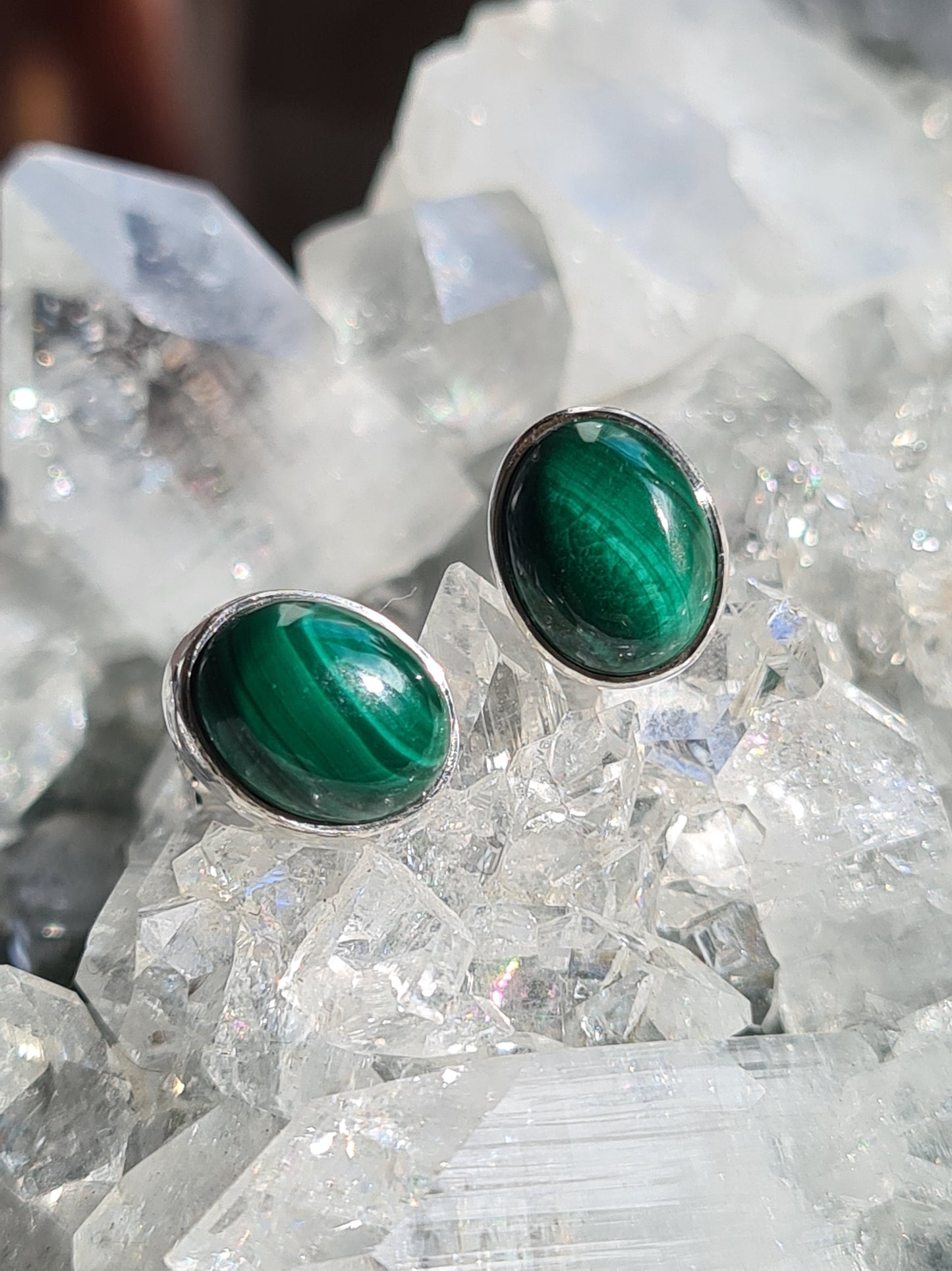 Malachite Stud Earrings | Sterling Silver