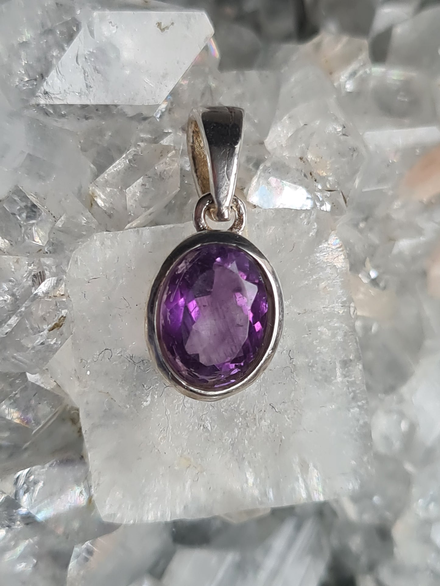 Amethyst Pendant | Oval Faceted in Sterling Silver