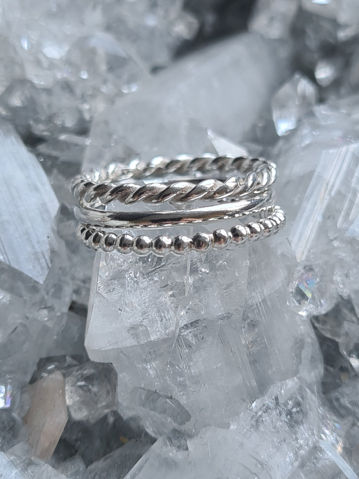 Silver Beaded Stackable Ring | Sizes J to P