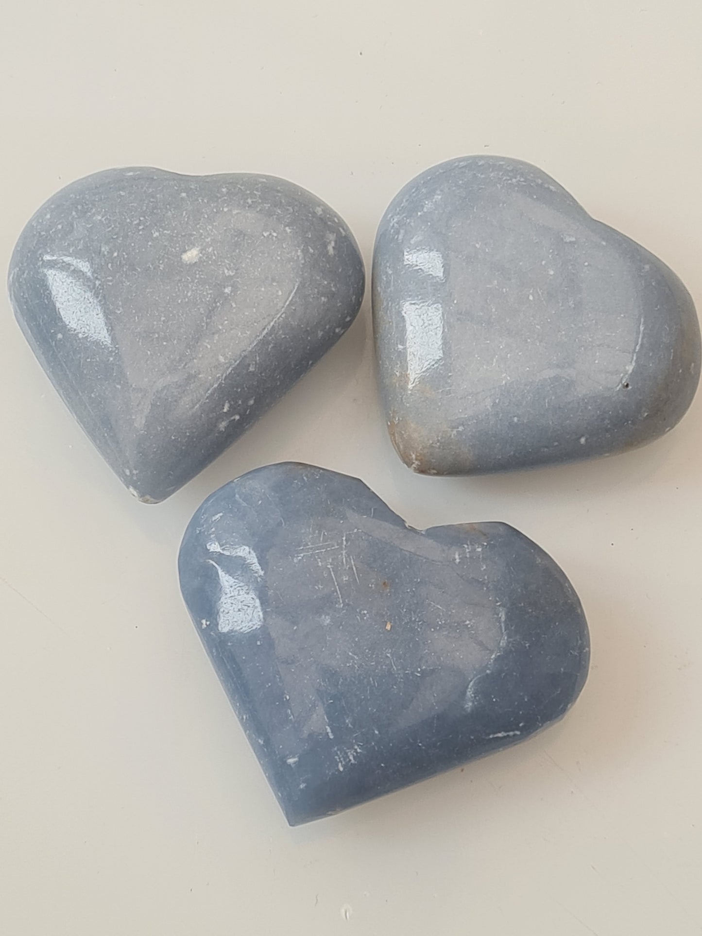 Angelite Polished Hearts from Peru, 3 sizes available £7.00 to £14.00